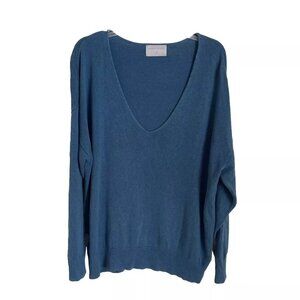 Modern Citizen Blue Linen Blend V Neck Long Sleeve Sweater
